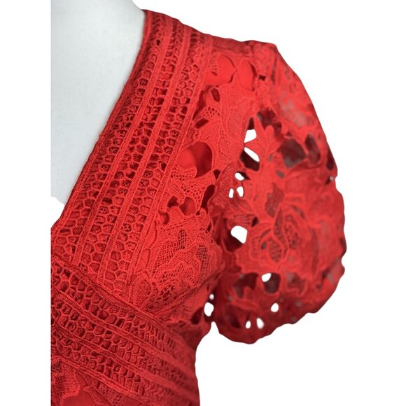 NEW BEULAH STYLE Size M Womens Red Lace Mini Dress Boho Peasant Beach Summer - Picture 10 of 16
